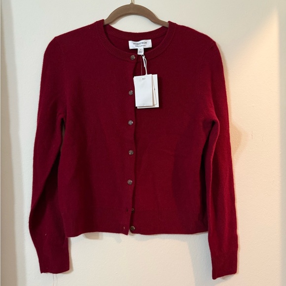 Nordstrom Sweaters - Nordstrom Maroon/Cranberry Crewneck Button Cardigan